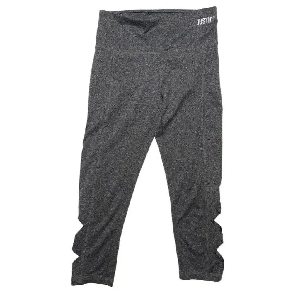 Girls Justice Heather Gray Athletic Capri Leggings w/‎ Diamond Cutouts Sz 12